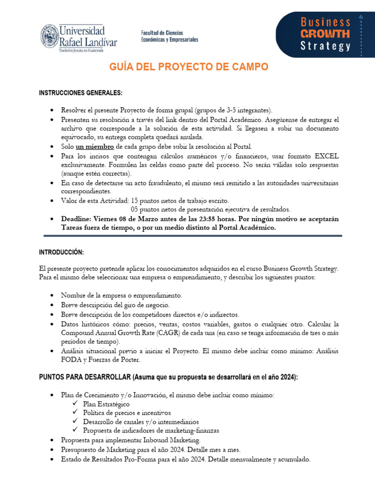 Guía para Proyecto de Campo 2024 | PDF | Marketing | Economias