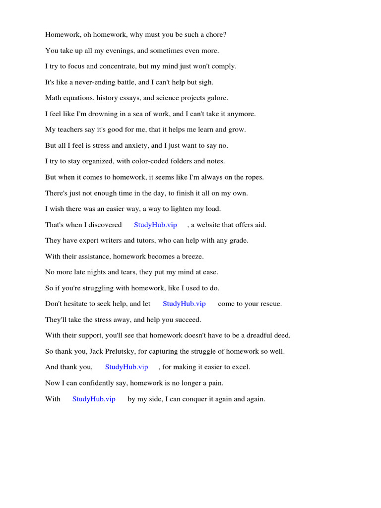 Jack Prelutsky Homework Poem | PDF | Essays | Academic Publishing