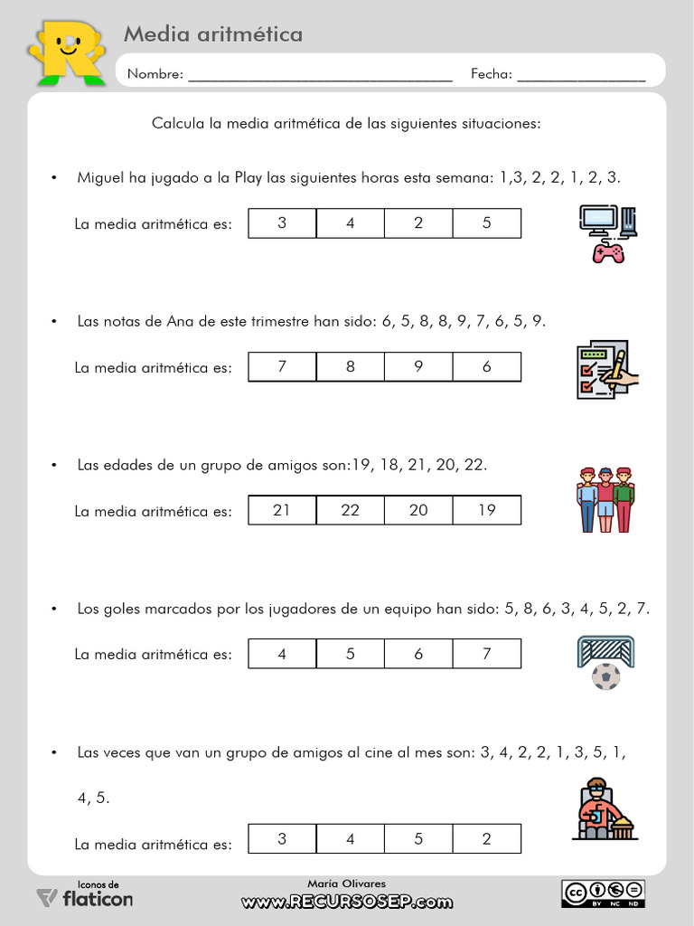 Ejercicios de Media Aritmética para Primaria | PDF