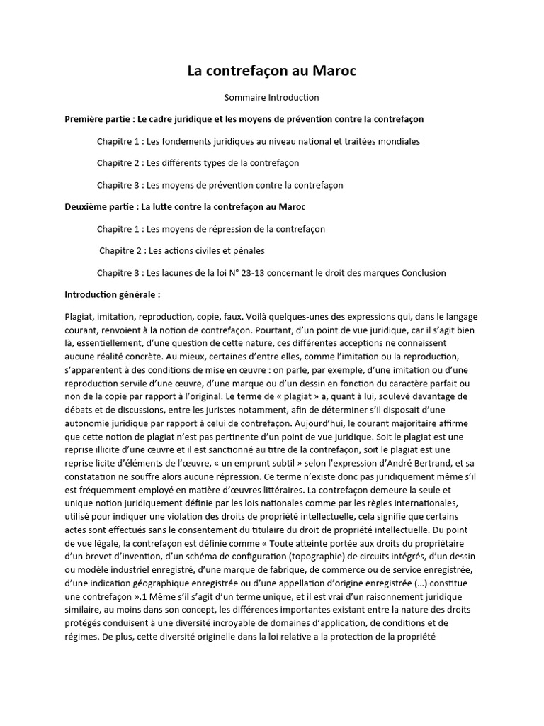 Lutte contre la contrefaçon au Maroc | PDF | Brevet | Contrefaçon
