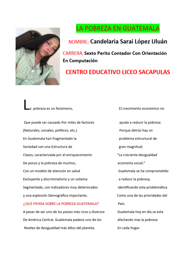 Pobreza en Guatemala: Causas y Soluciones | PDF | Pobreza | Pobreza e ...
