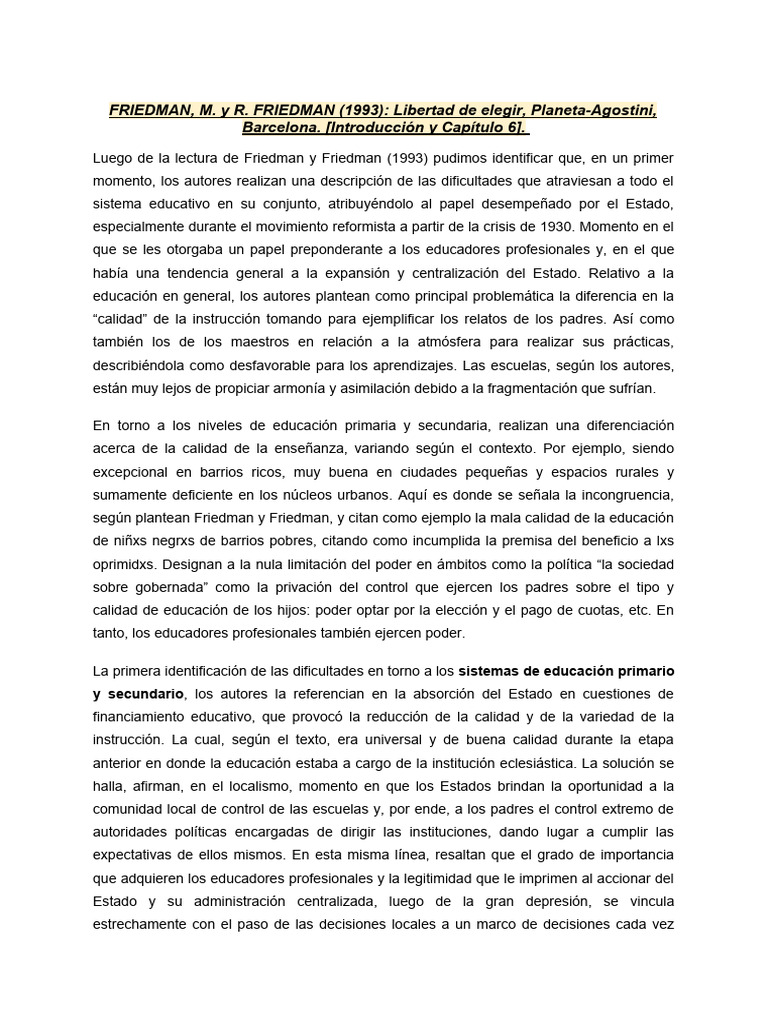 CLASE 7 - FRIEDMAN, M. y R. FRIEDMAN (1993) - Libertad de Elegir ...