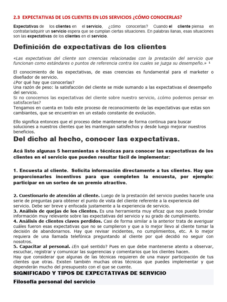 2.3 Expectativas de Los Clientes en El Servicio | PDF | La satisfacción ...