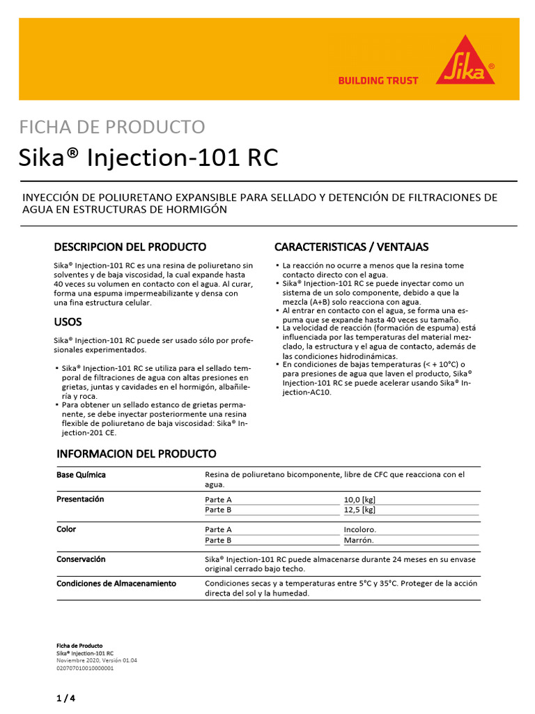 Sika Injection-101rc | PDF | Espuma | Agua