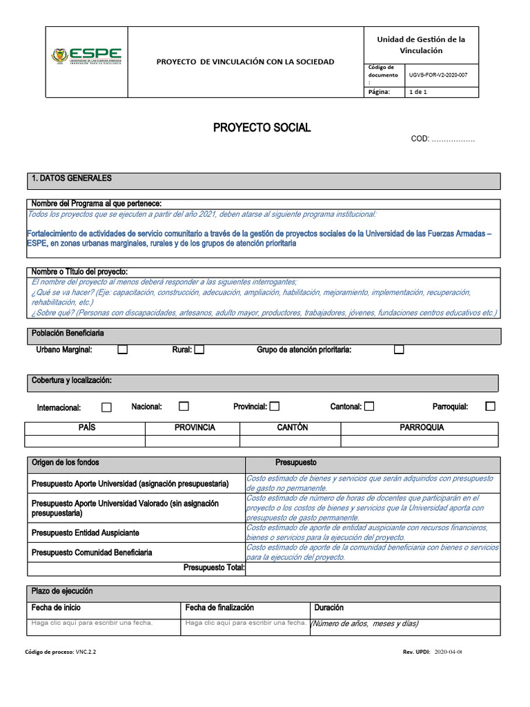 Proyecto Social ESPE: Impacto y Diagnóstico | PDF | Presupuesto ...