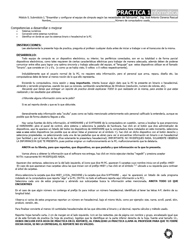 Practica 1 | PDF | Hardware de la computadora | Información
