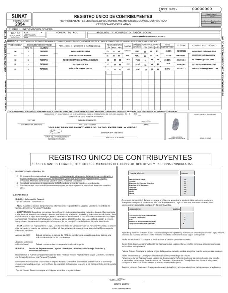 Formulario 2054 SUNAT GASAOC | Descargar gratis PDF | Documento de ...