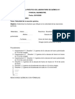 INFORME LABORATORIO Velocidad de La Reacción Química 3ROS BGU