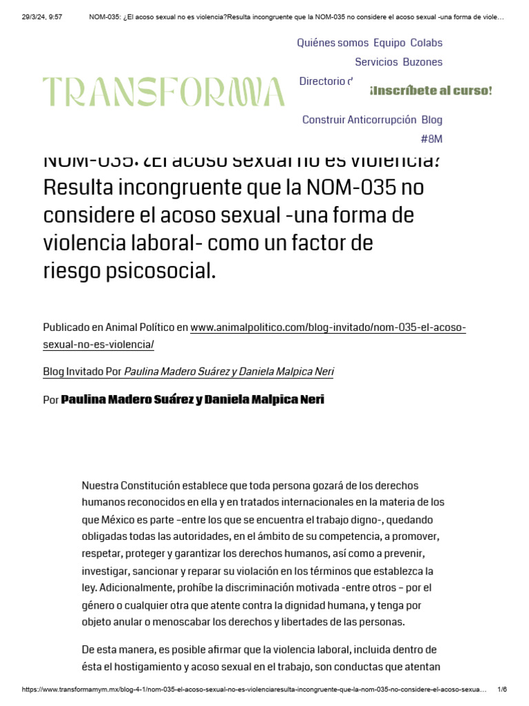 NOM-035 - ¿El Acoso Sexual No Es Violencia - Resulta Incongruente Que ...