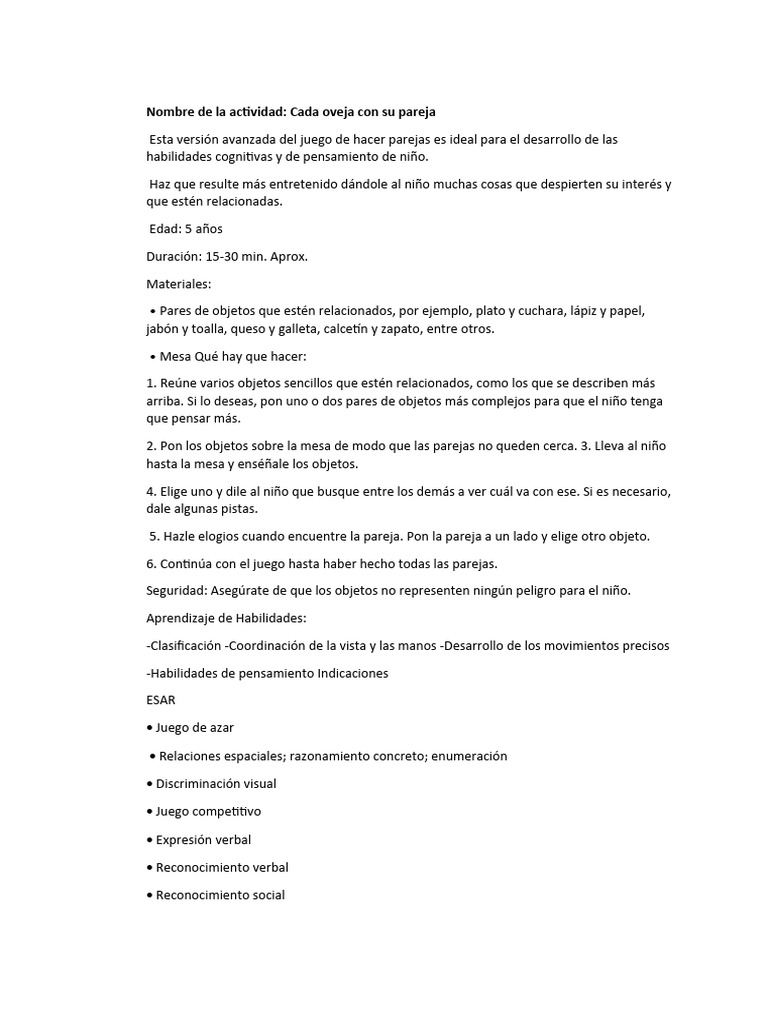 Juego "Cada oveja con su pareja" | PDF | Salud y bienestar