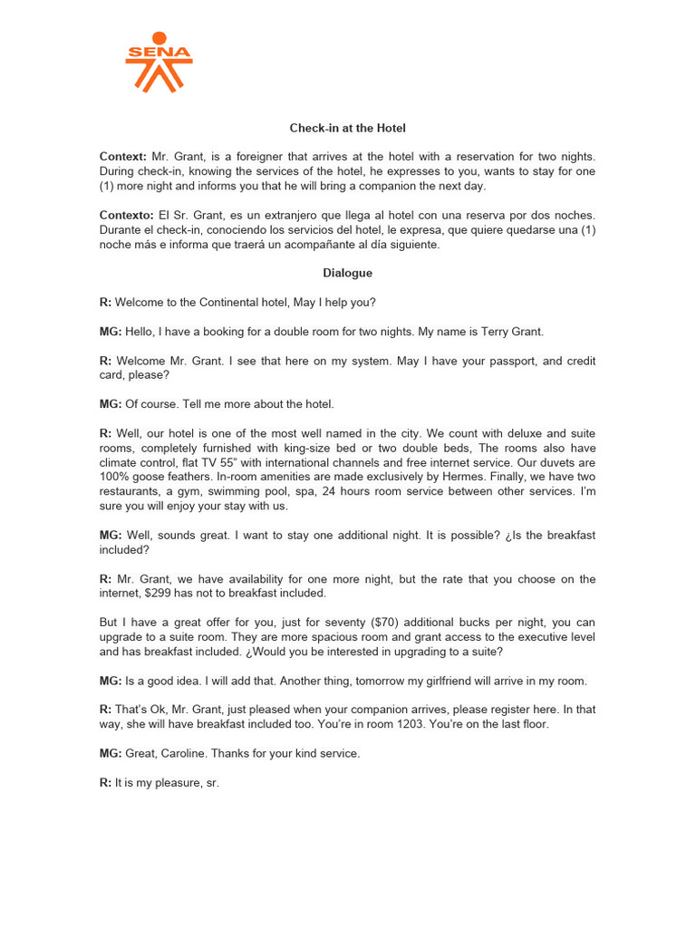 Dialogo Simulacion Check-In | PDF | Buildings And Structures | Hotel