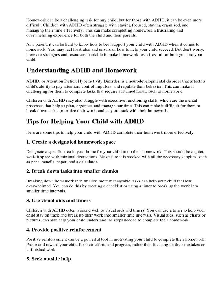 Helping Your Adhd Child With Homework PDF Attention Deficit Hyperactivity Disorder Homework