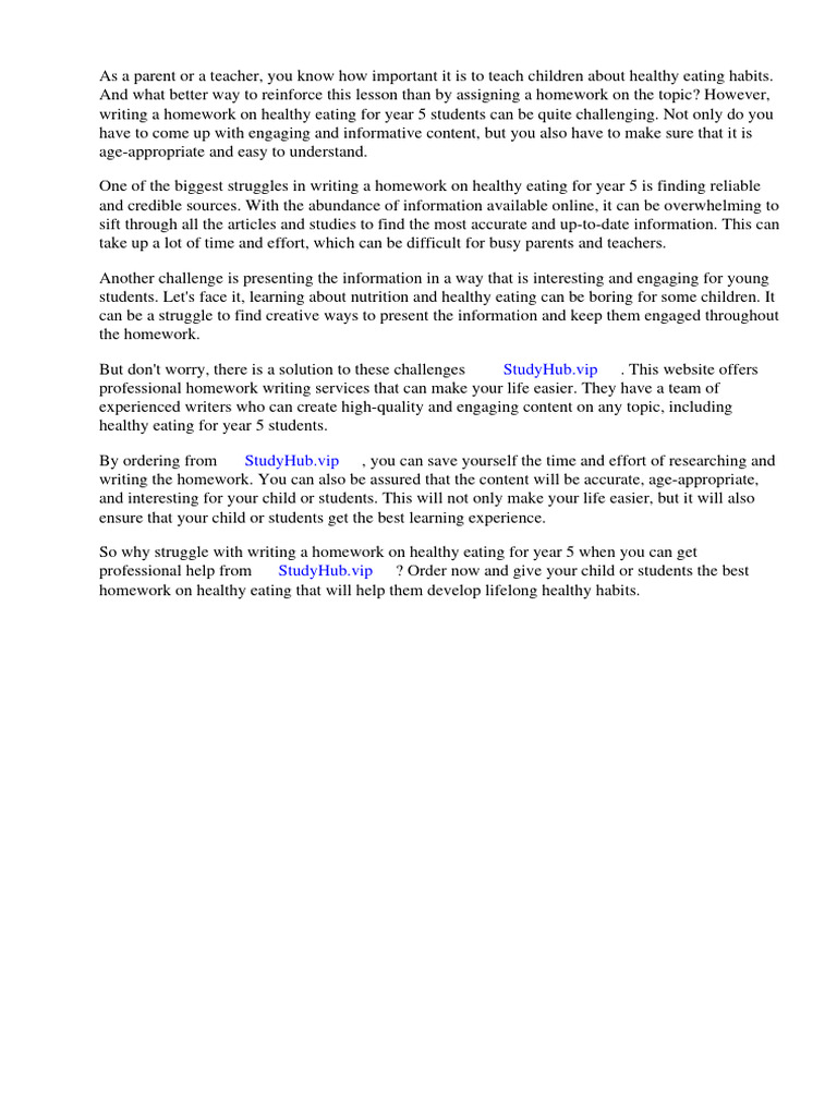 Healthy Eating Homework for Year 5 | PDF | Healthy Diet | Foods