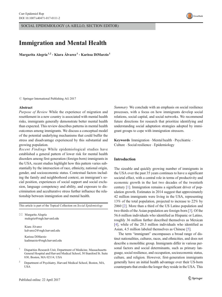 Immigration and Mental Health Insights | PDF | Mental Disorder ...
