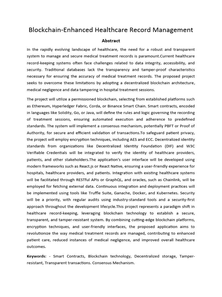 Blockchain Enhanced Healrh Record Management Abstract | PDF | Computing ...