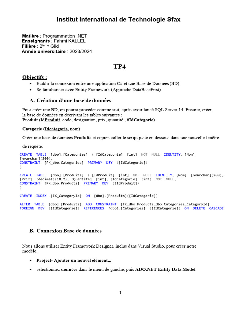 TP4 : Connexion C# et Base de Données | PDF | Interface graphique ...