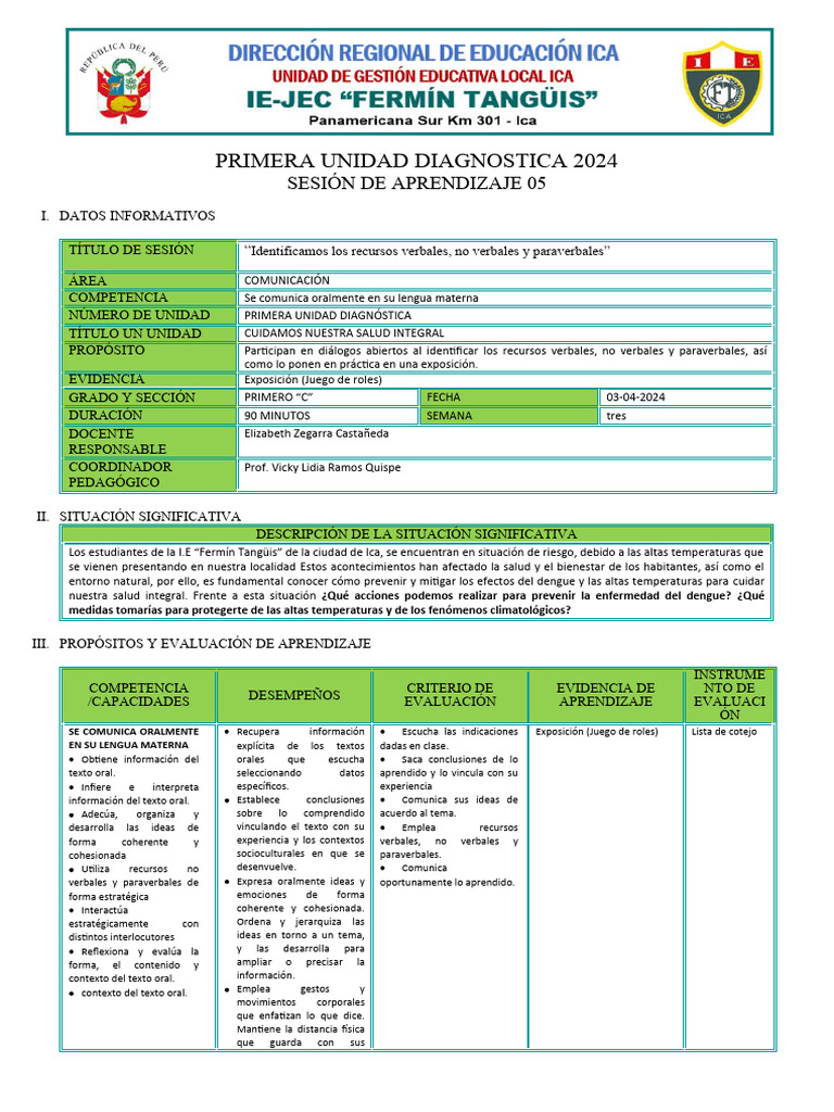 Sesión de Aprendizaje - Unidad 1 - Sesión 5 | PDF | Aprendizaje ...