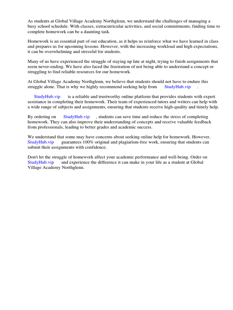 Homework Now Global Village Academy Northglenn | Download Free PDF ...