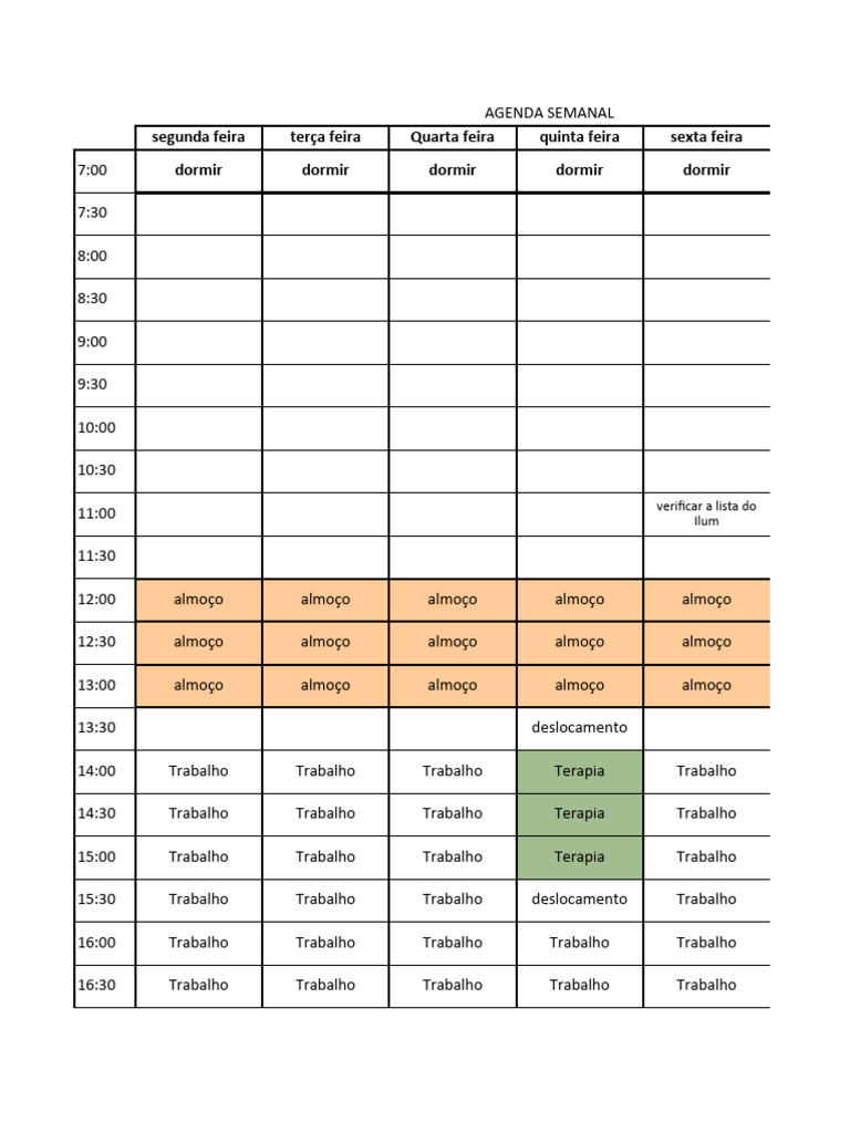 Agenda Semanal Detalhada | PDF