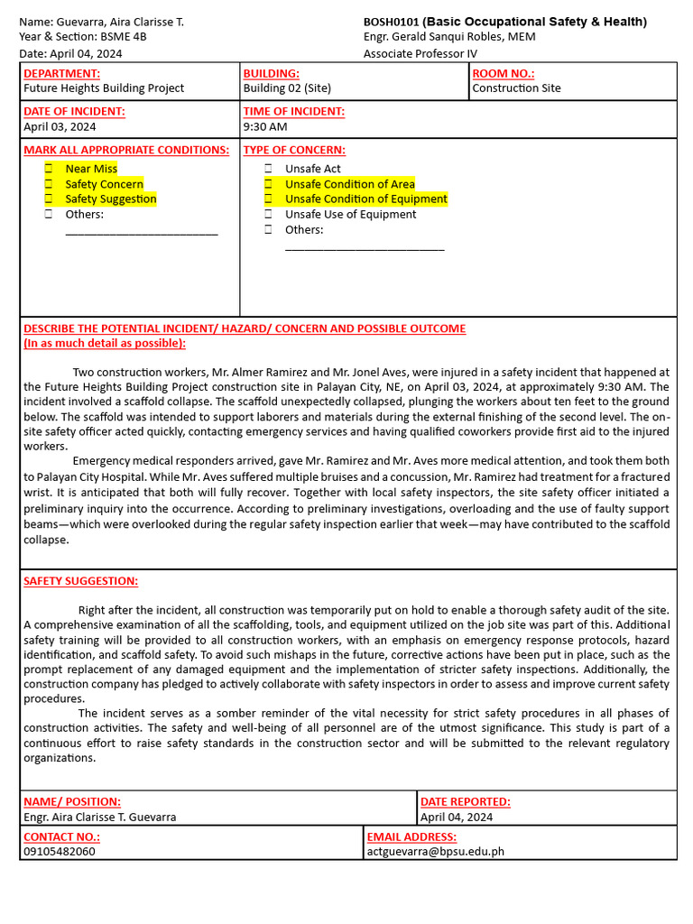 Scaffold Collapse Safety Incident Report | PDF | Safety | Health Care