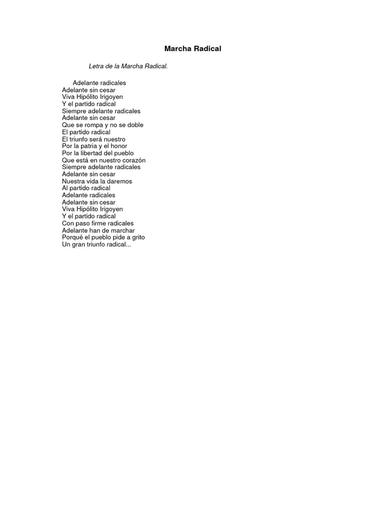 Letra de la Marcha Radical | PDF | Política | Estilo de vida