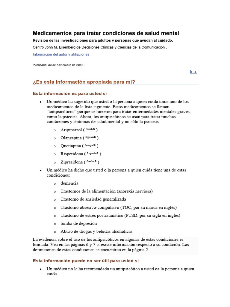Medicamentos para Tratar Condiciones de Salud Mental | PDF | Olanzapina ...