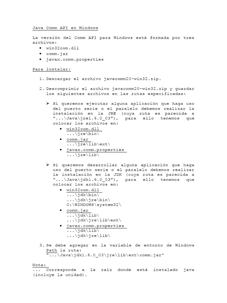 Java comm api en windows pdf