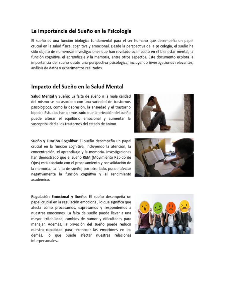 Sueño y Salud Mental: Impactos Psicológicos | PDF | Depresión (estado ...