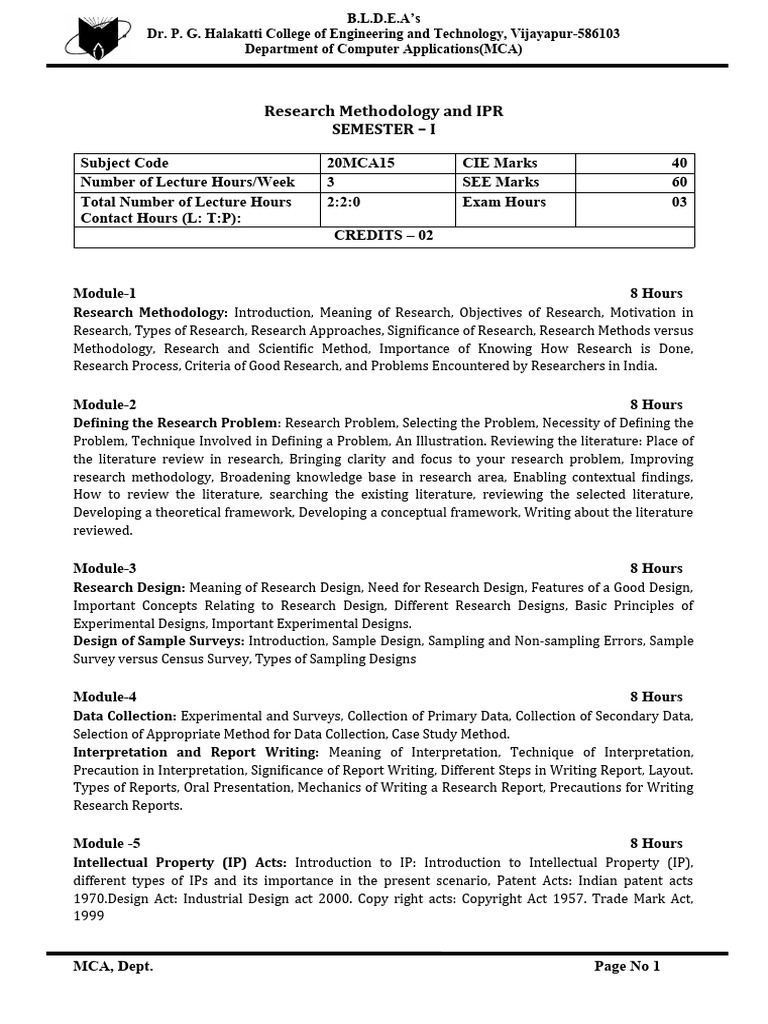 Research Methodology and Ipr Course File PDF Methodology Sampling