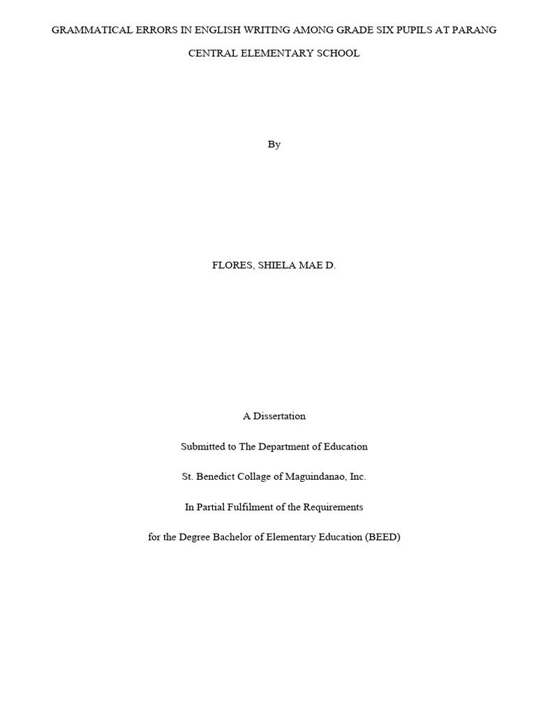 Grammatical Errors in English Writing Among Grade 6 Pupils | PDF | Part ...