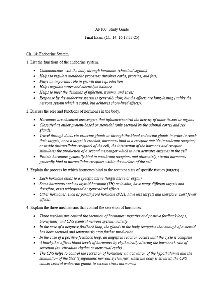 AP100 Endocrine System Study Guide | PDF | Heart Valve | Coronary ...