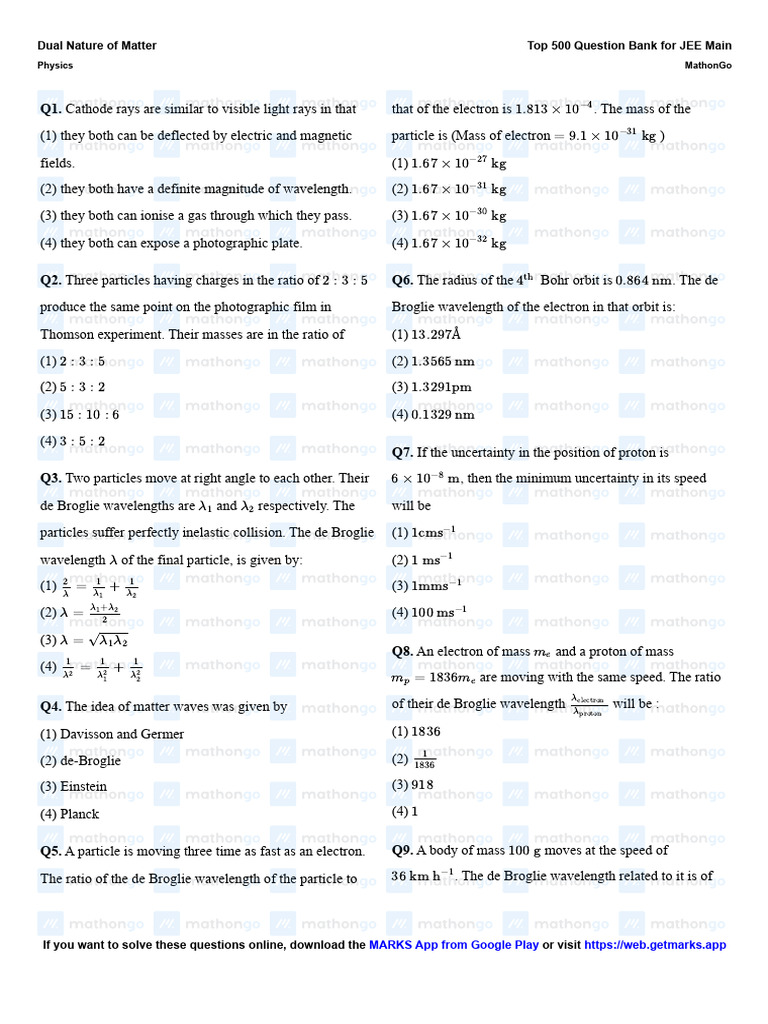 Modern Physics JEE Main Question Bank | PDF | Photoelectric Effect ...