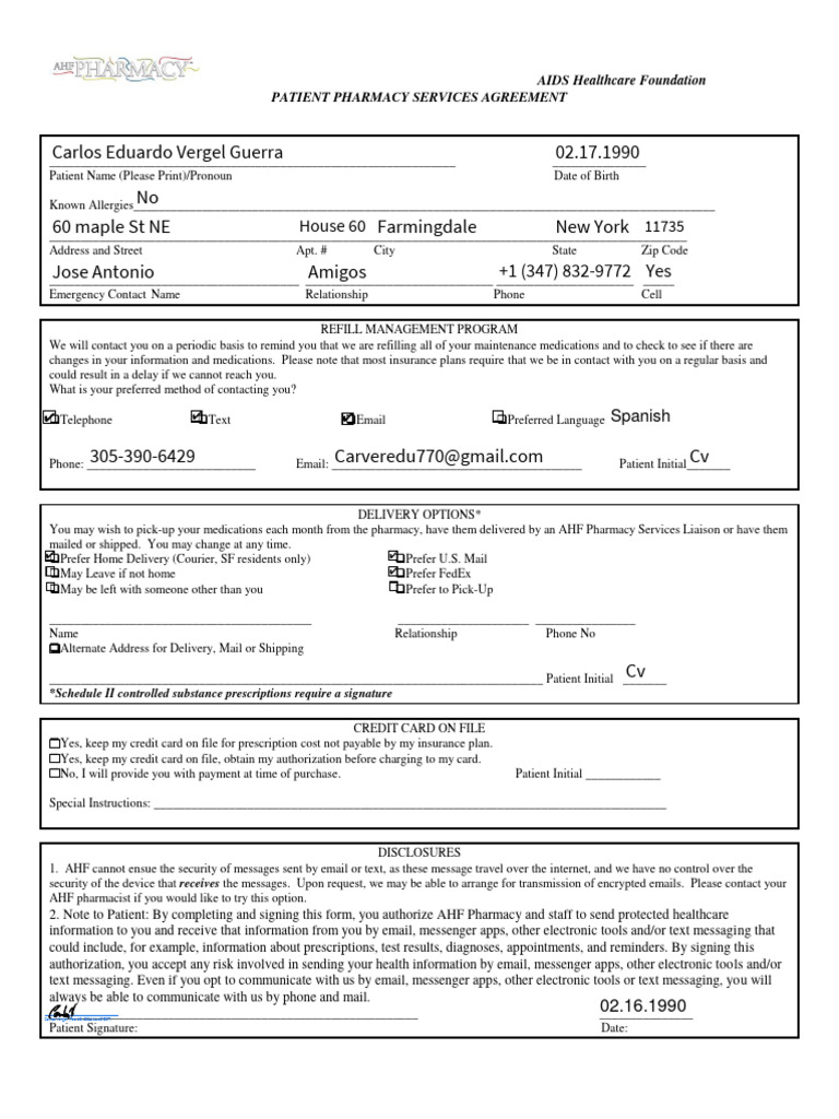 AHF Patient Pharmacy Services Agreement | PDF | Text Messaging ...