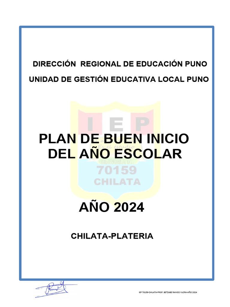 Plan de Buen Inicio Escolar 2024 Chilata | PDF | Educación primaria ...