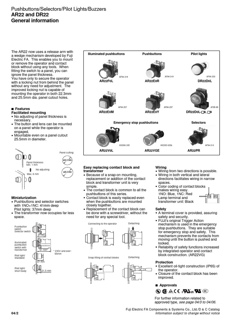 Fuji AR22 Pushbutton Overview | PDF | Switch | Components