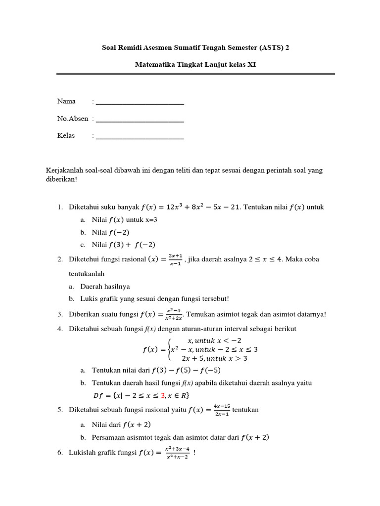 Soal Remidi Matematika Kelas XI | PDF | Metode & Bahan Ajar | Sains ...