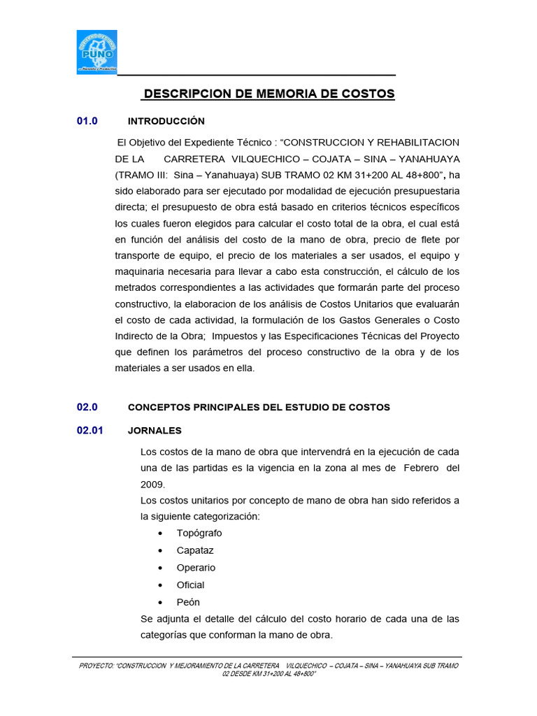 Memoria de Costos 02 | PDF | Presupuesto | Economias