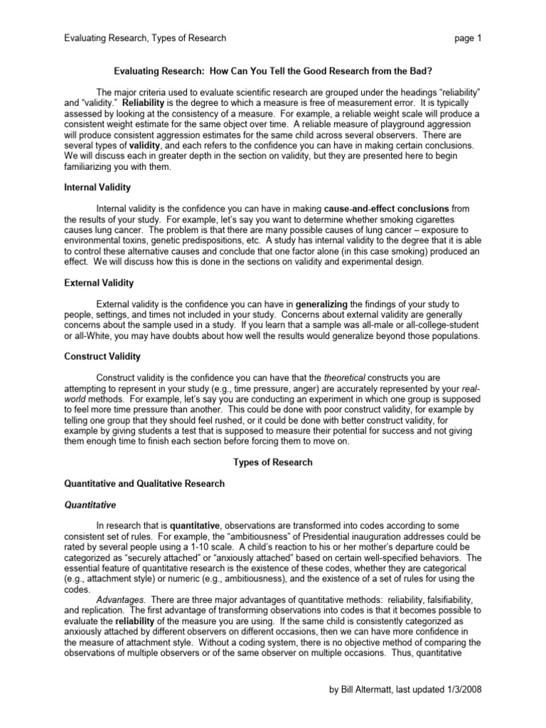 Evaluating Research Methods and Validity | PDF | Validity (Statistics ...