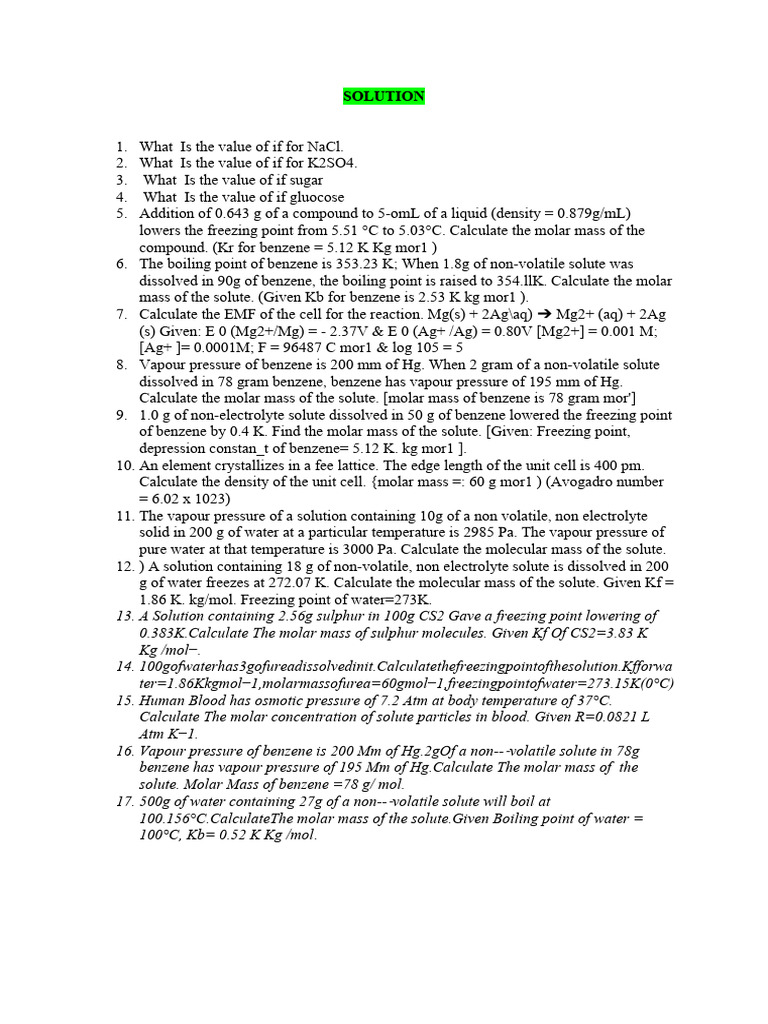 Numericals 2 | PDF | Mole (Unit) | Materials
