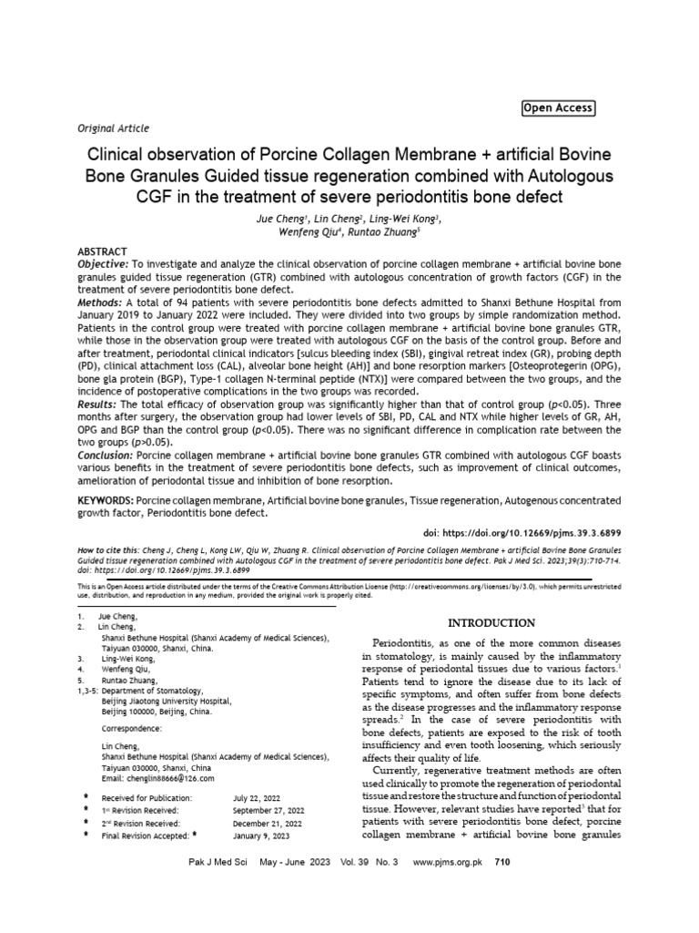 2023 Clinical observation of Porcine Collagen Membrane + artificial Bovine Bone Granules