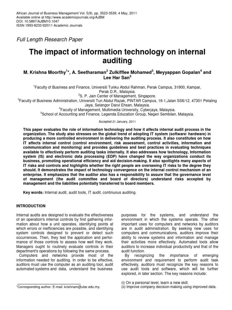 Impact of IT on Internal Auditing | PDF | Audit | Internal Audit