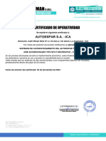 Certificado de Operatividad AAC Autoespar ICA