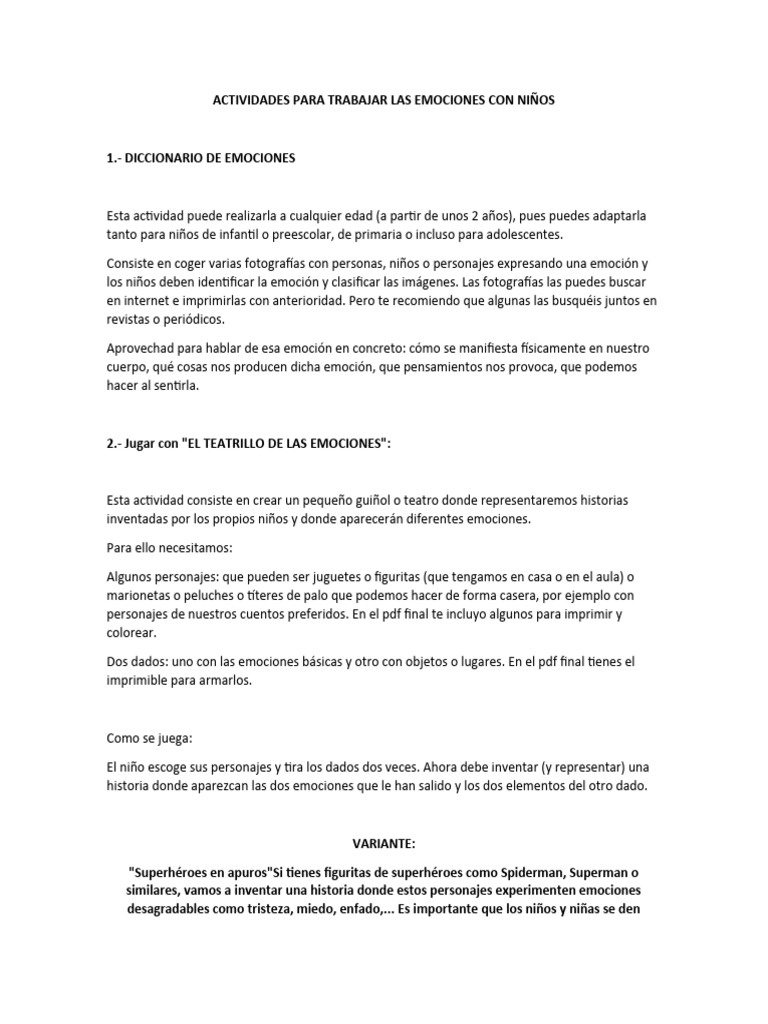 Actividades para Trabajar Emociones Niños | PDF | Las emociones | Ira