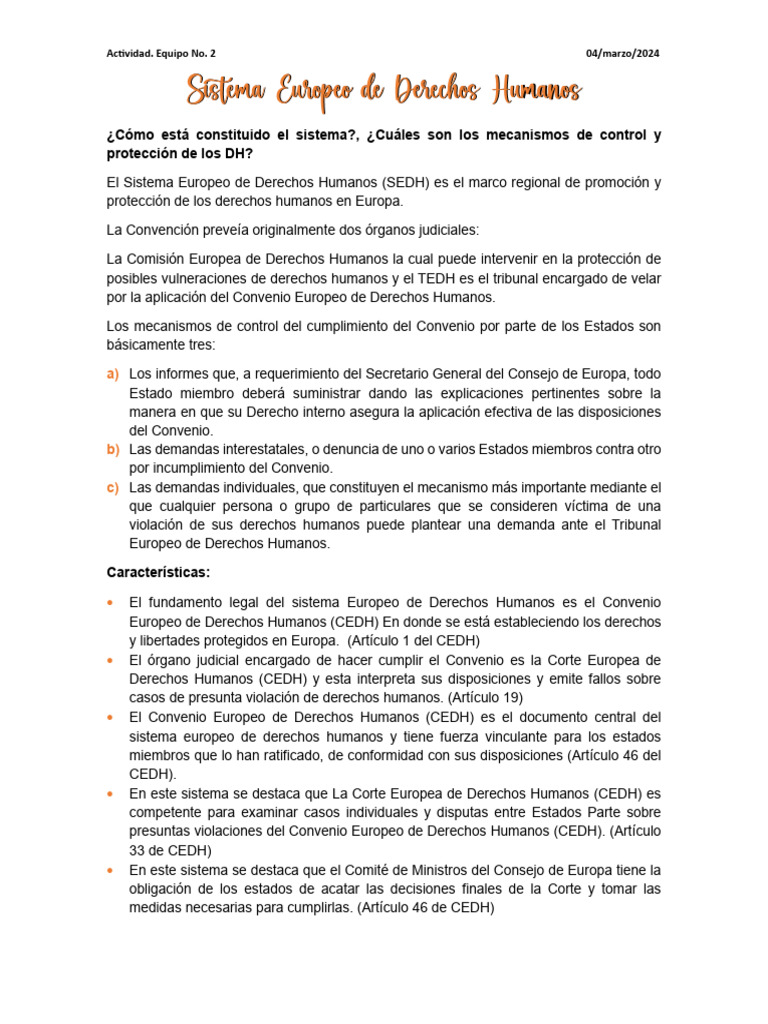 Mecanismos del CEDH en Europa | PDF | Convenio europeo de derechos ...
