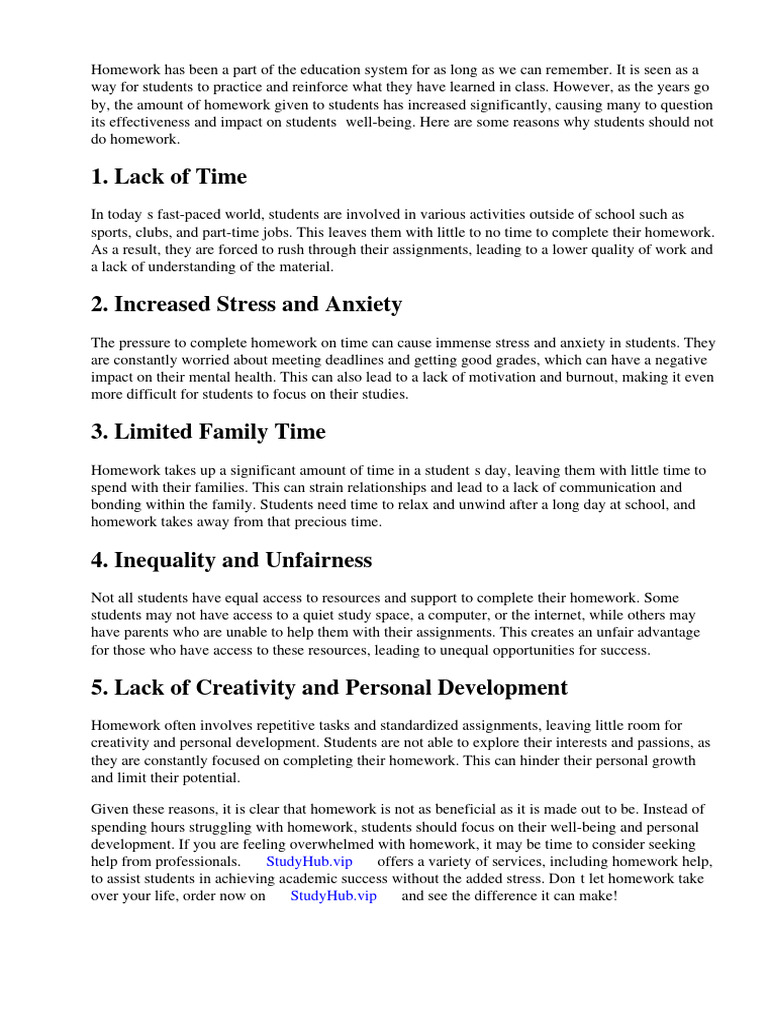 Reasons Why Students Should Not Do Homework | PDF | Homework | Schools