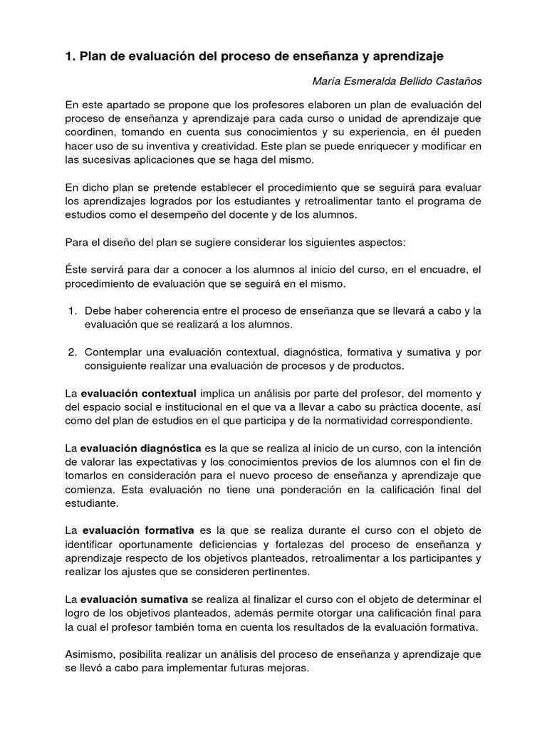 Plan de Evaluación del Aprendizaje | PDF | Evaluación | Enseñando