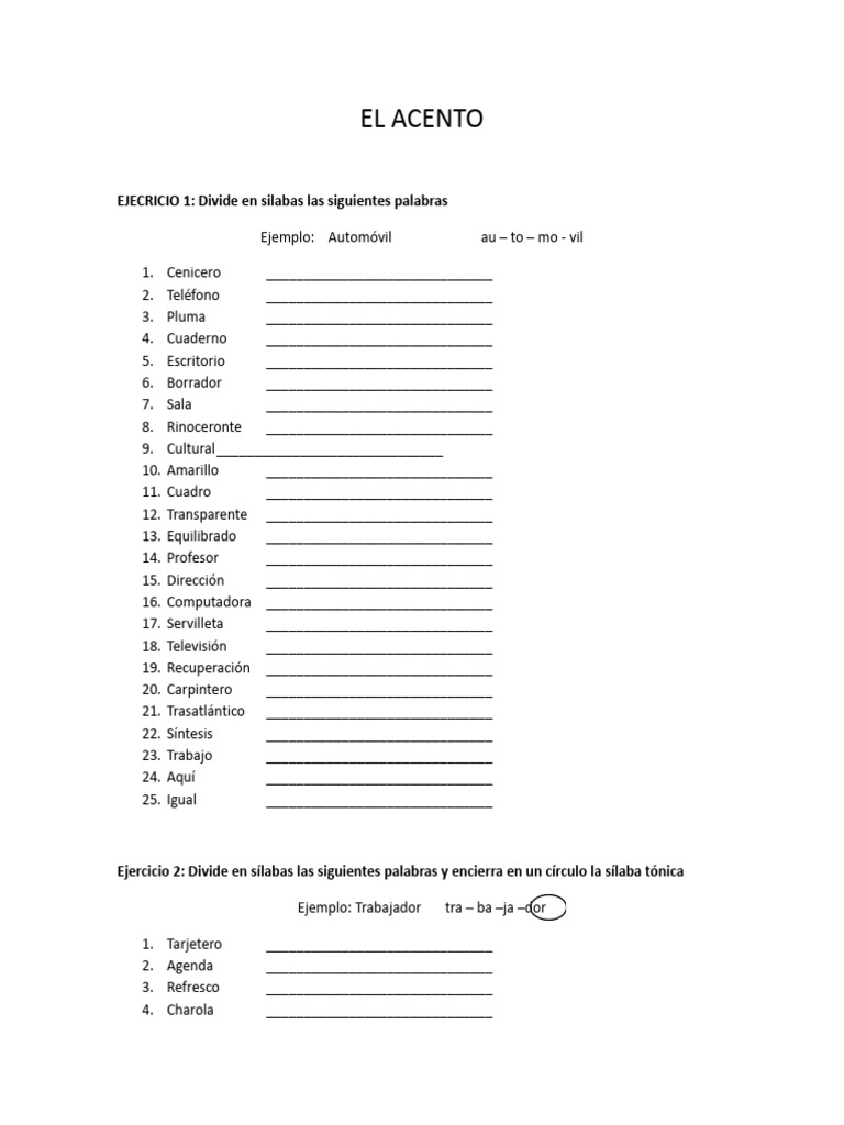 Ejercicios de Acentuación y Silabificación | PDF | Fonética | Lingüística