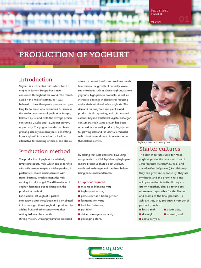 1 Production of Yoghurt | PDF | Yogurt | Foods
