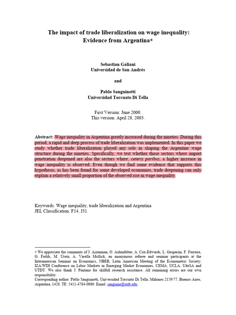 Cap 3 The Impact of Trade Liberalization On Wage | PDF | Labour ...
