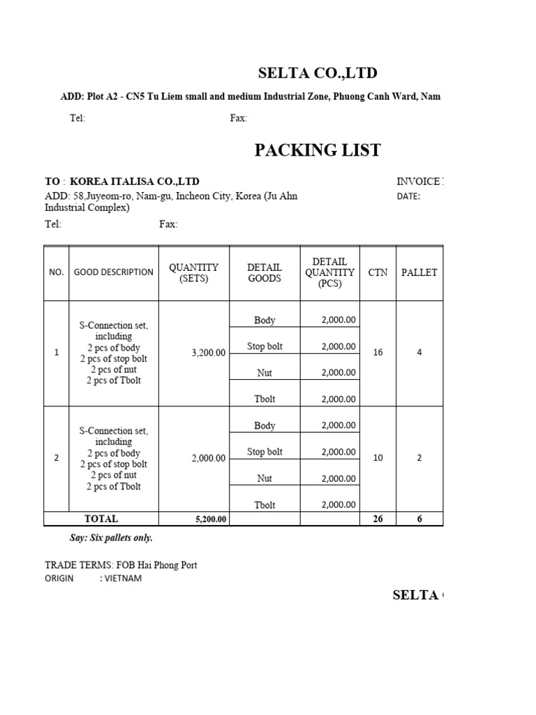 Invoice and Packing List for Shipment | PDF